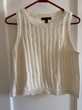 Banana Republic Ivory Pointelle Open Knit Cropped Sweater Tank | Size Smal